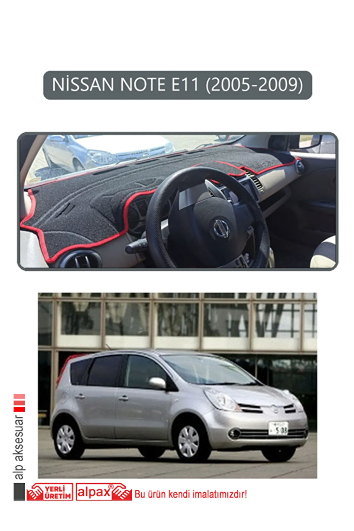 Nissan Note E11 2005-2009 Torpido Koruma  Halısı -  Gri Kenar
