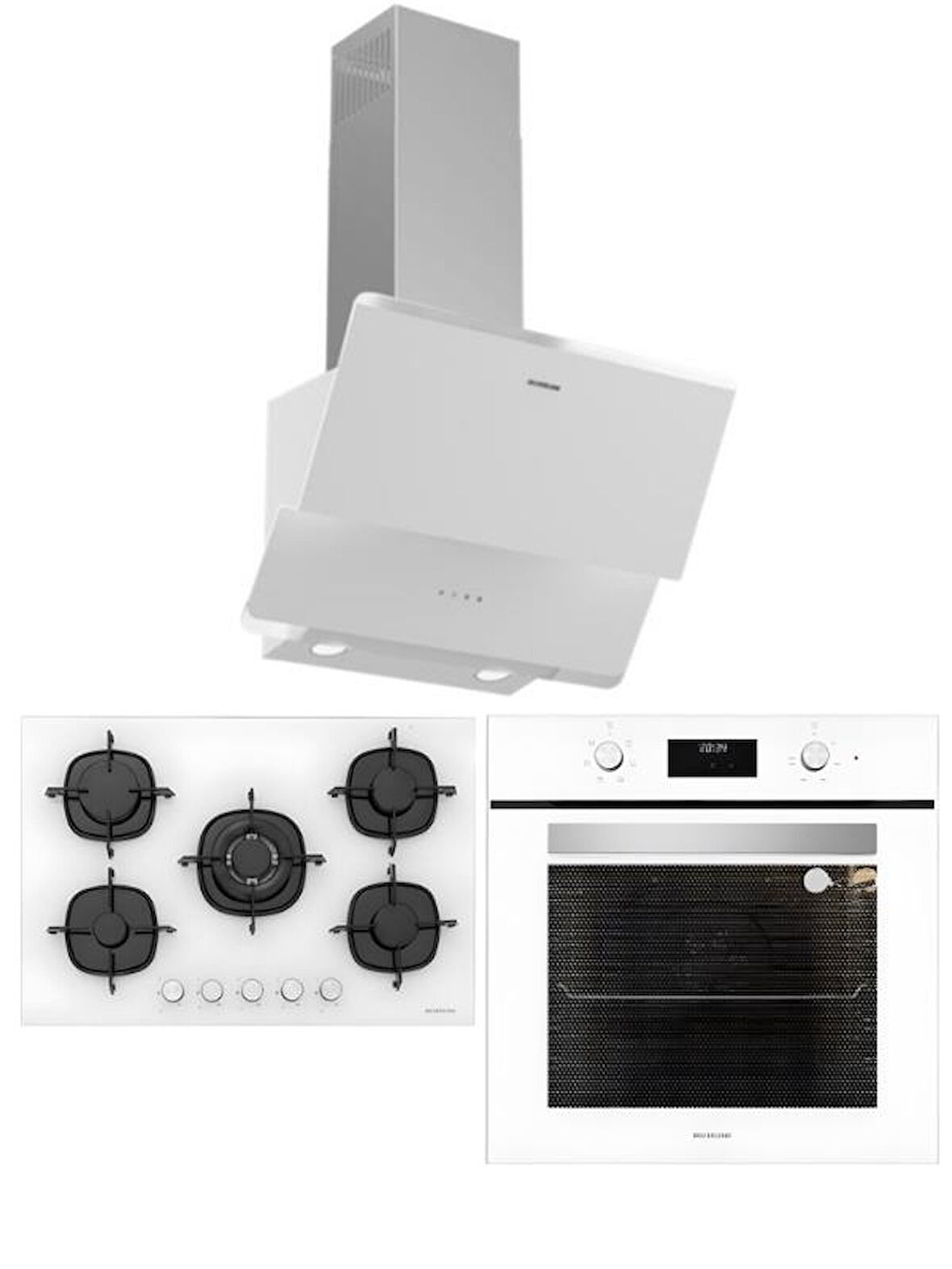 Silverline Beyaz Ankastre Set (CS5801E7W01 Ocak/S2-BO6502W02 Fırın/3490 Oslo Davlumbaz)