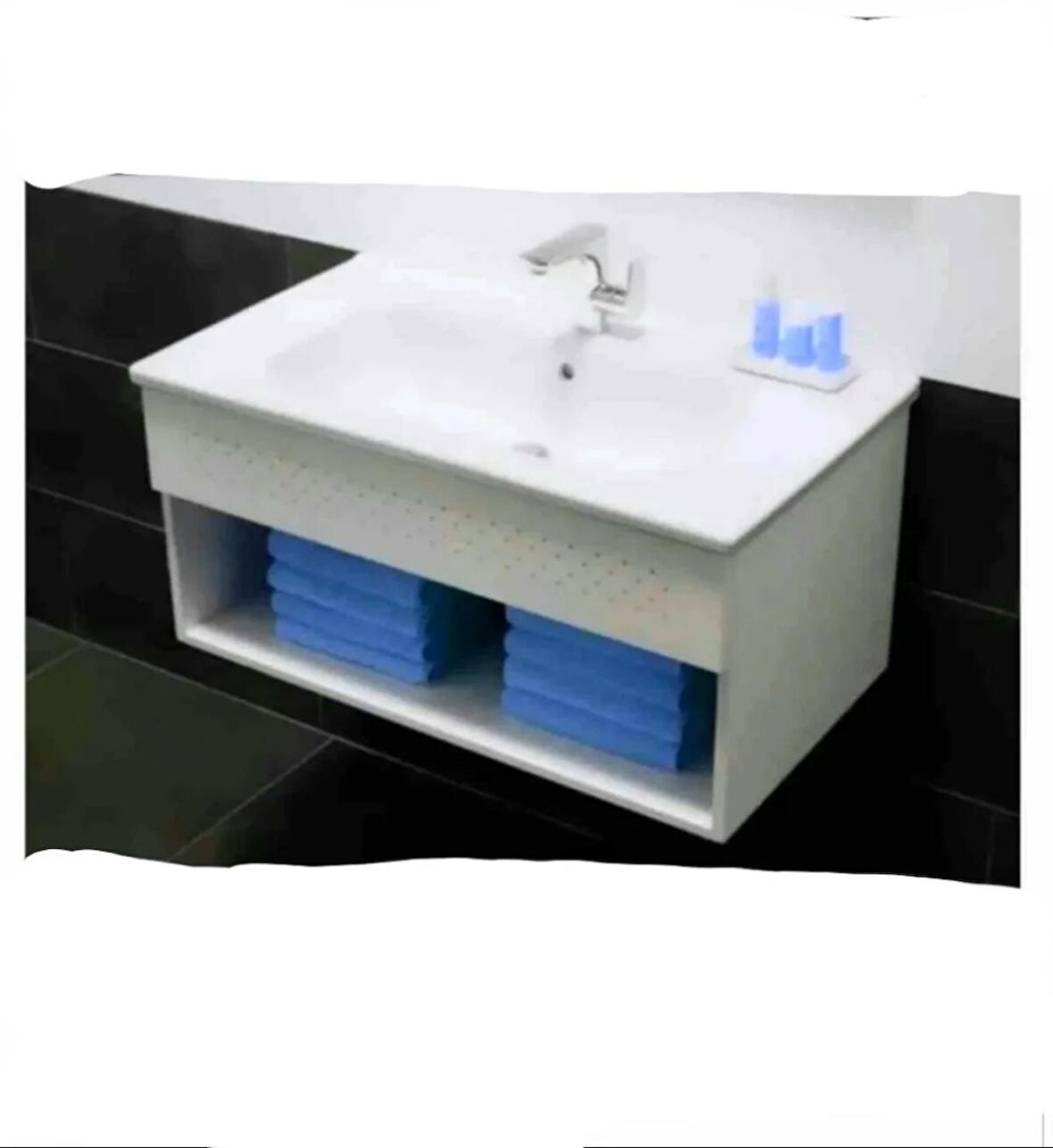 D-light 110cm Otel Unit Banyo Lavabo Dolabı - Mat Beyaz Dolap (Lavabo Dahildir)