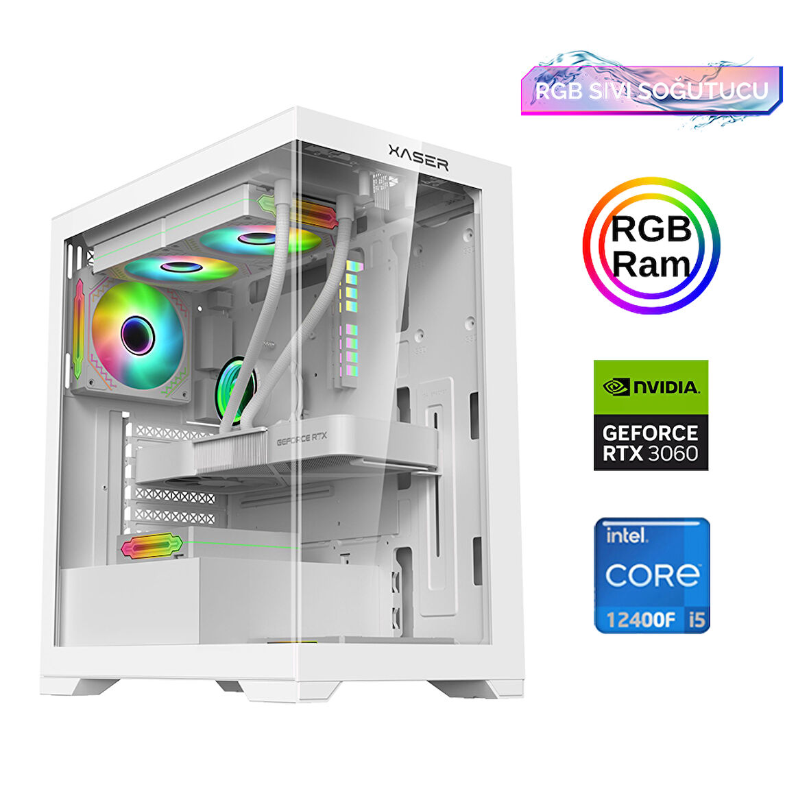 Xaser Xsr799 i5 12400F 16GB Ram 512GB M.2 NVMe SSD 12GB RTX3060 Sıvı Soğutma Oyuncu Bilgisayarı