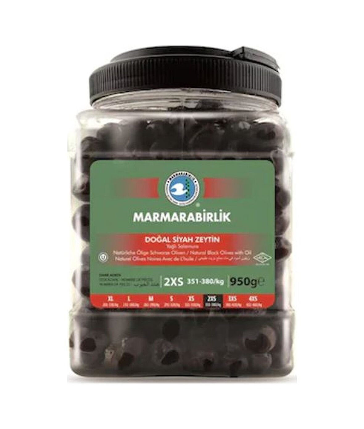 Marmarabirlik Doğal Yağlı Salamura 351-380 KB 2XS Sele Siyah Zeytin Pet 950 G
