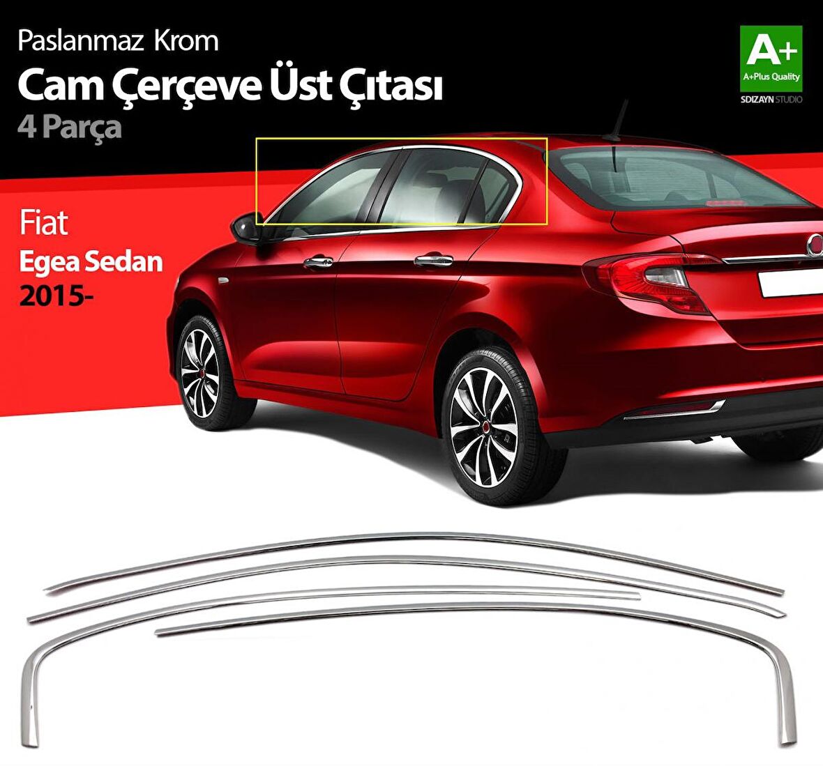 S-Dizayn Fiat Egea SD Krom Cam Üst Çıtası 4 Prç. 2015 Üzeri
