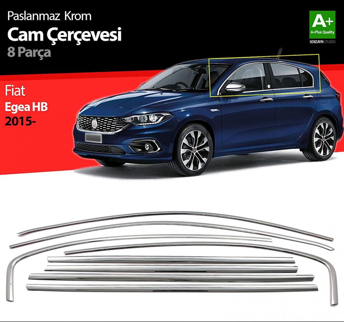 S-Dizayn Fiat Egea HB Krom Cam Çerçevesi 8 Prç. 2015 Üzeri