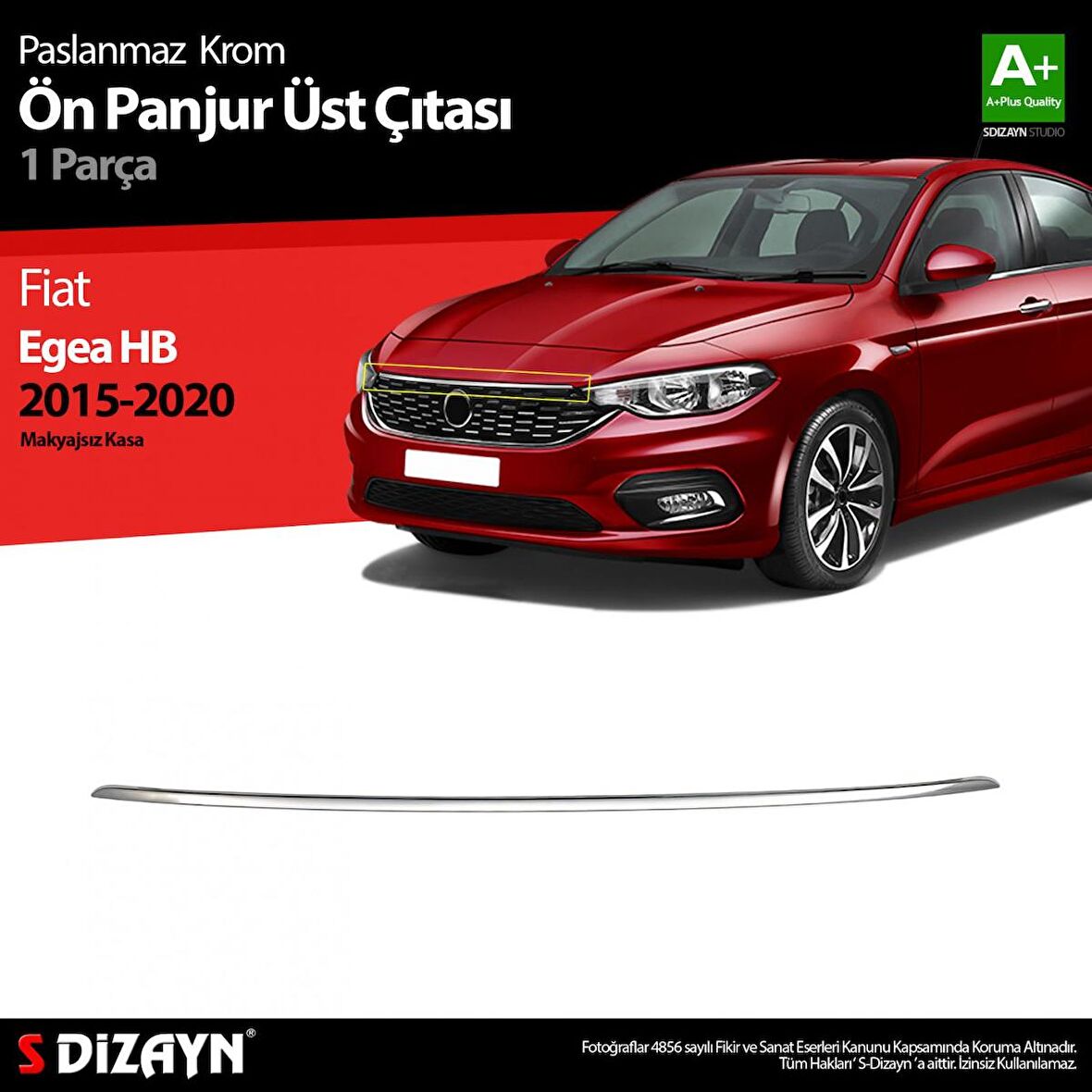 S-Dizayn Fiat Egea HB Krom Ön Panjur Üst Çıtası 2015-2020