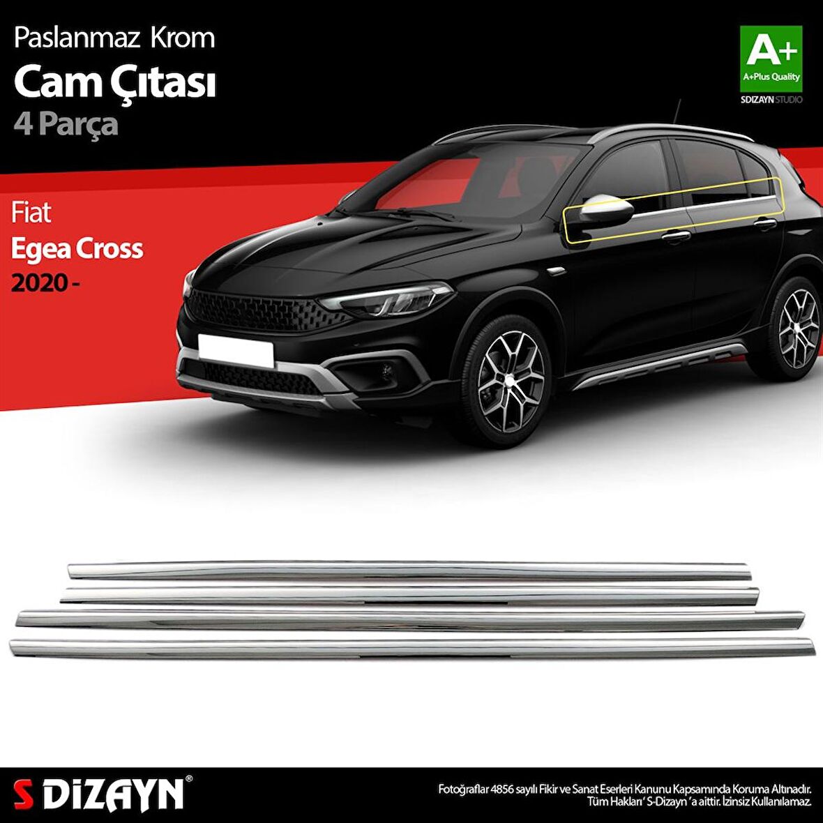 S-Dizayn Fiat Egea Cross Krom Cam Çıtası 4 Prç. 2020 Üzeri