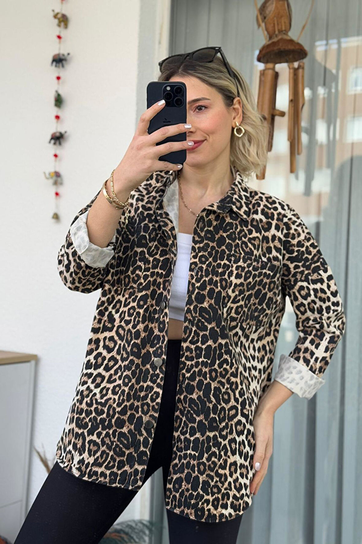 Oversize Leopar Kot Gabardin Gömlek Ceket
