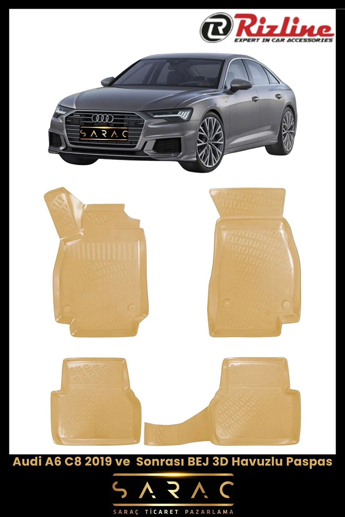 Rizline Audi A6 2022 Model BEJ 3D Havuzlu Paspas