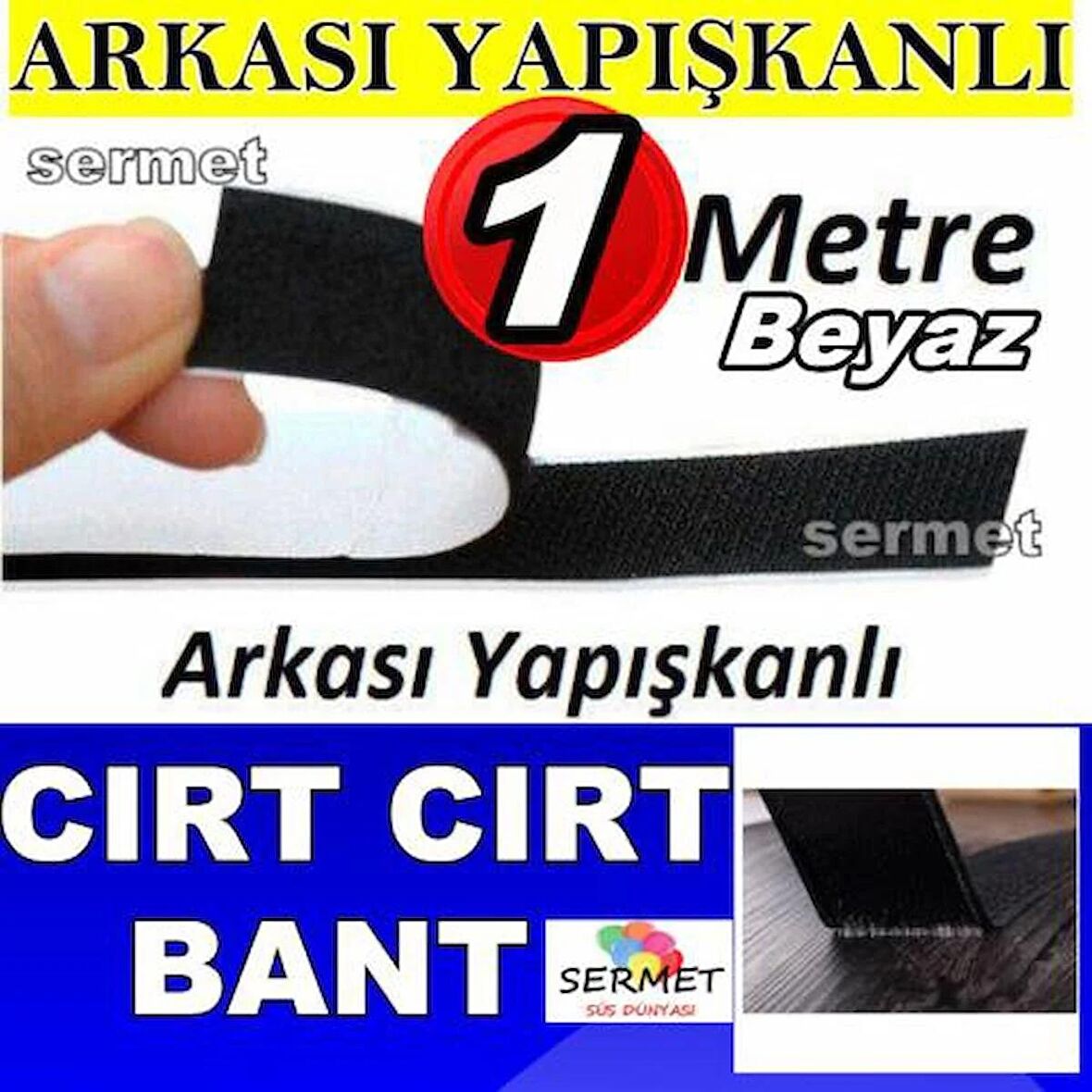 1 Mt Beyaz Cırt Bant Yapışkanlı 2 Cm Genişlikde Cırt Cırt Bant