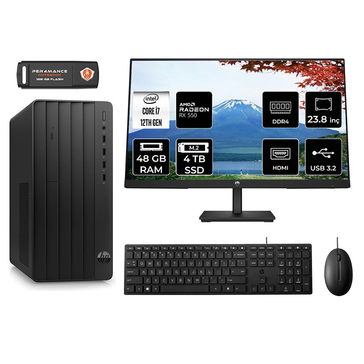 HP TOWER 290 G9 i7 12700 48GB RAM 4TB SSD RX550/4GB FDOS 6D3A3EA MASAÜSTÜ PC & 23.8'' MONİTÖR