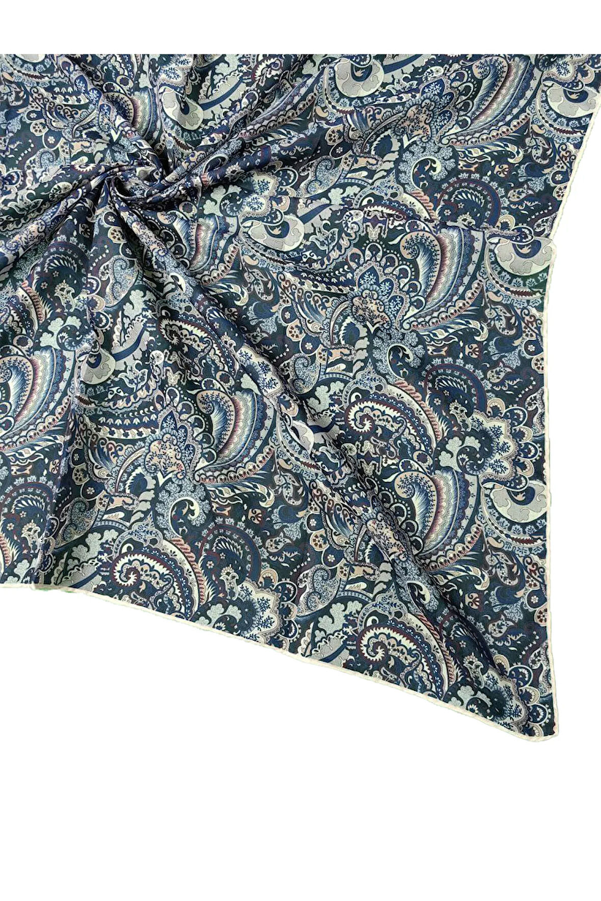 Ebruli Pamuklu Etnik Desenli Soft Eşarp – 90x90 cm