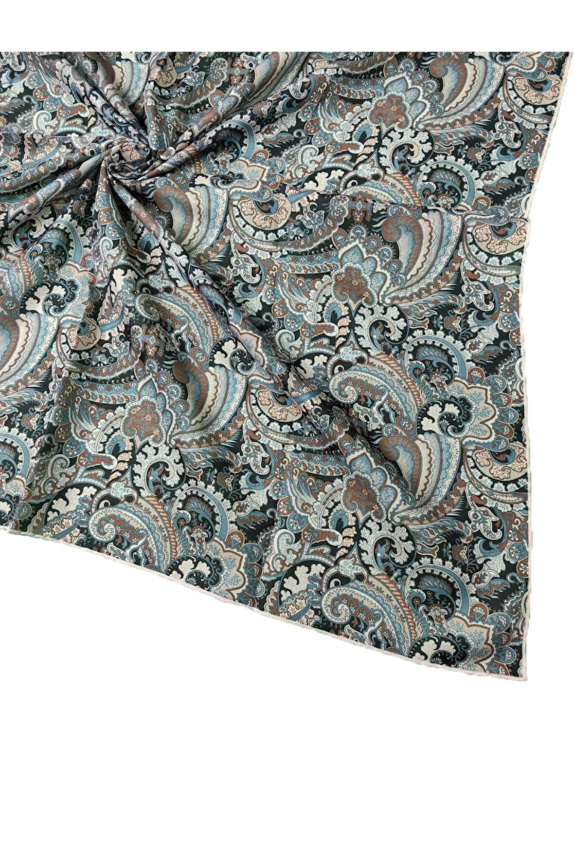 Ebruli Pamuklu Etnik Desenli Soft Eşarp – 90x90 cm