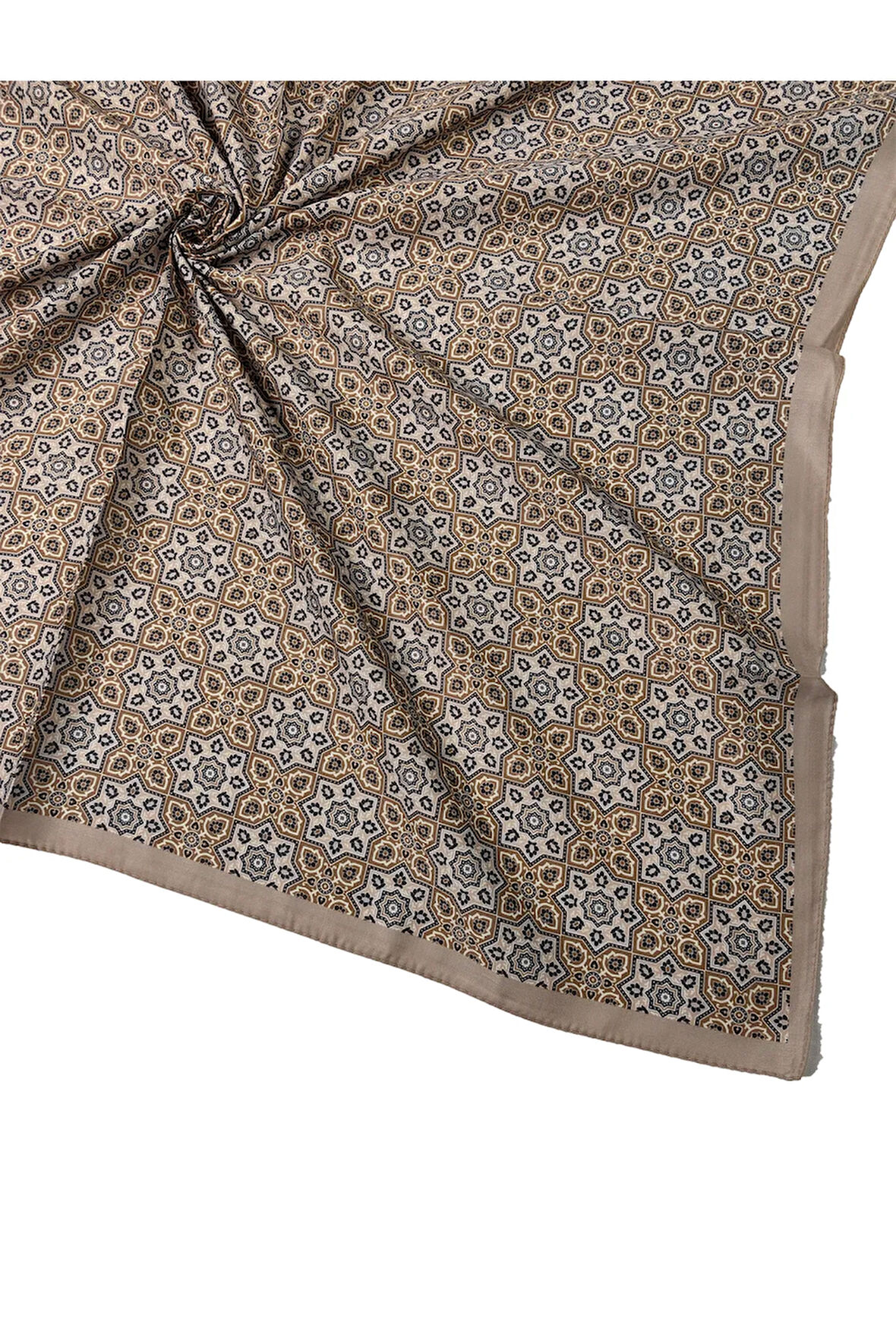 Ebruli Pamuklu Etnik Desenli Soft Eşarp – 90x90 cm