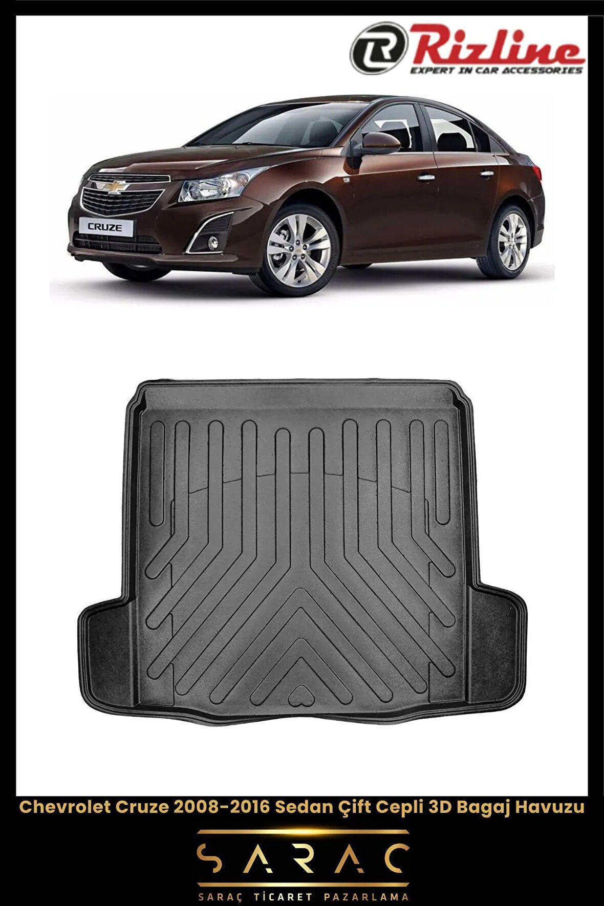 Rizline Chevrolet Cruze Sedan 2010 Model Çift Cepli 3D Bagaj Havuzu