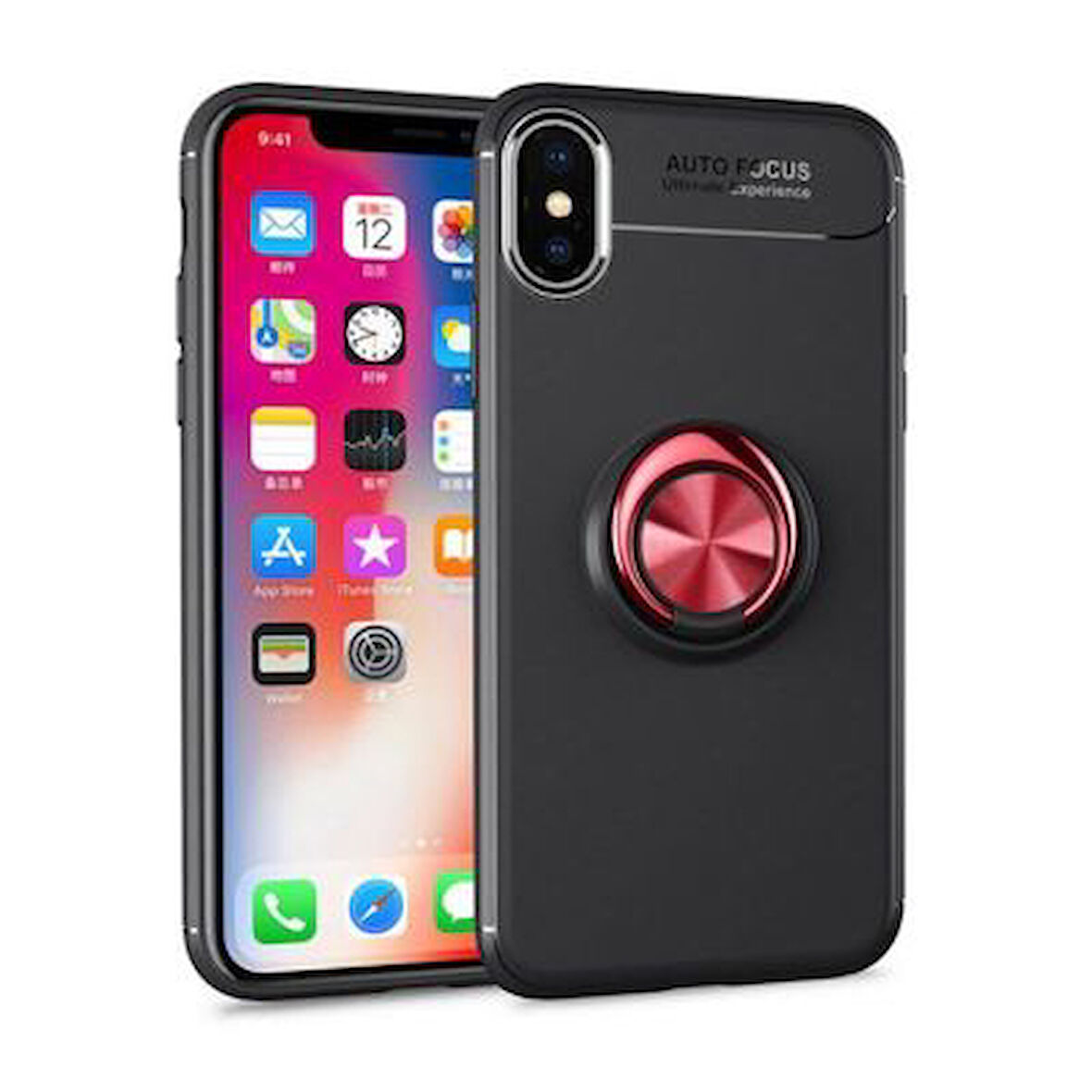 iPhone XS Max Ultra Koruma Sağlayan Stant Özellikli Yüzüklü Ravel Silikon Kılıf