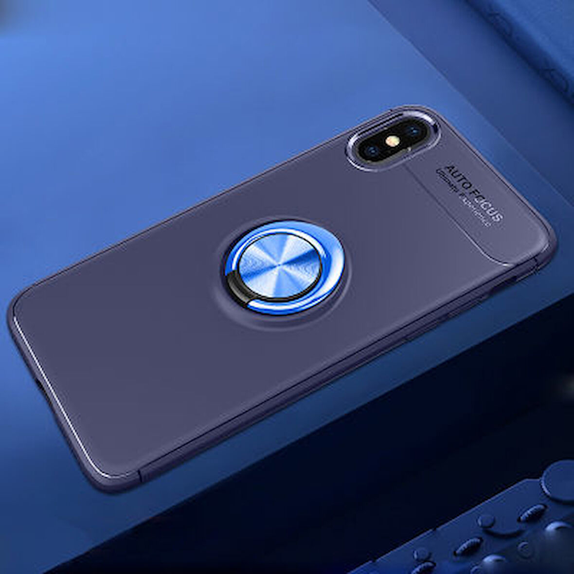 iPhone XS Ultra Koruma Sağlayan Stant Özellikli Yüzüklü Ravel Silikon Kılıf