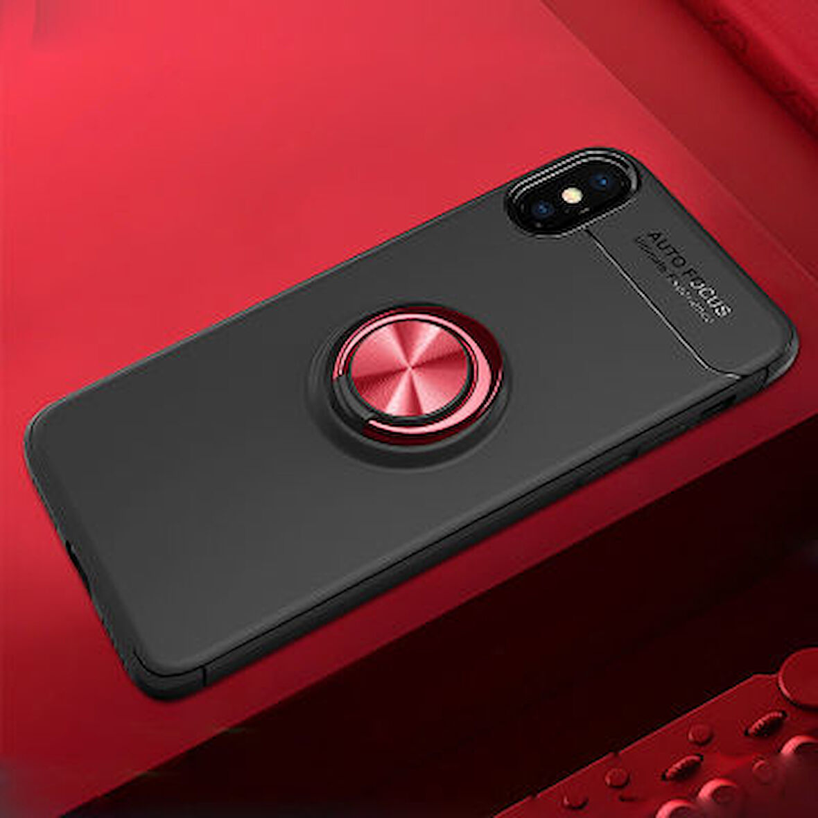 iPhone XS Ultra Koruma Sağlayan Stant Özellikli Yüzüklü Ravel Silikon Kılıf