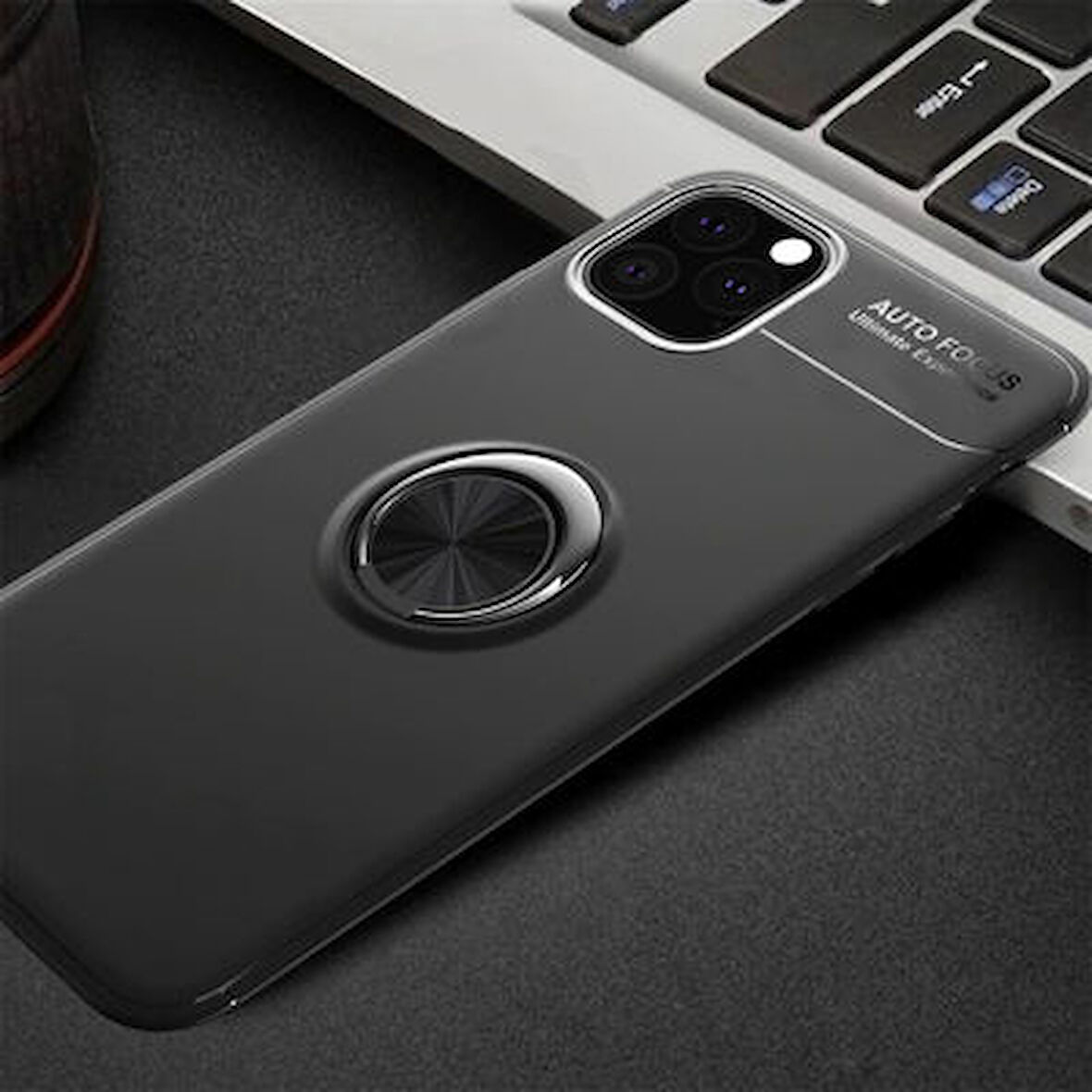 iPhone 11 Pro Max Kılıf Yüzüğü Stant ve Araç Tutucu Olabilen Şık Esnek Premium Silikon Kapak RYC/Ravel