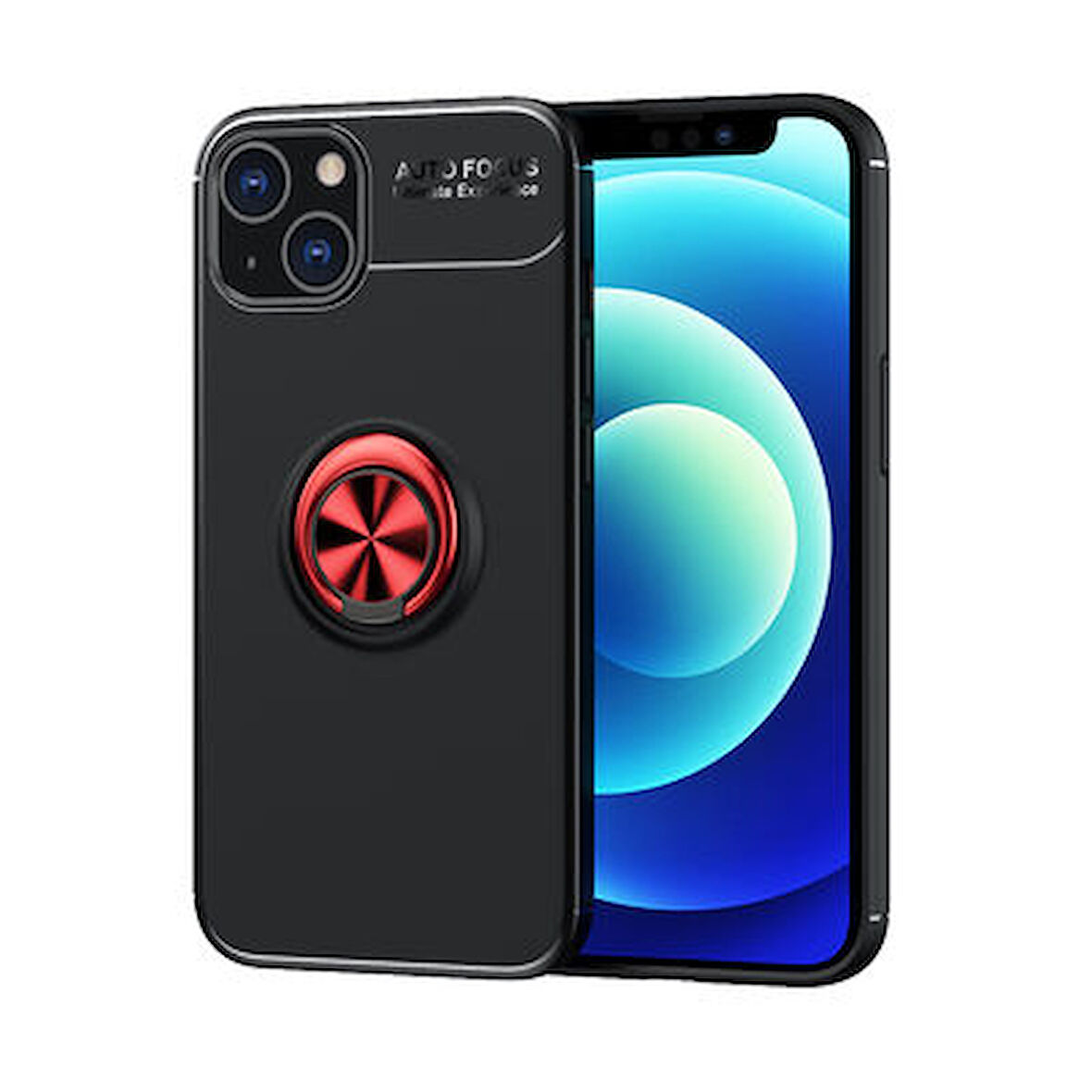 iPhone 13 Kılıf Yüzüğü Stant ve Araç Tutucu Olabilen Şık Esnek Premium Silikon Kapak RYC/Ravel
