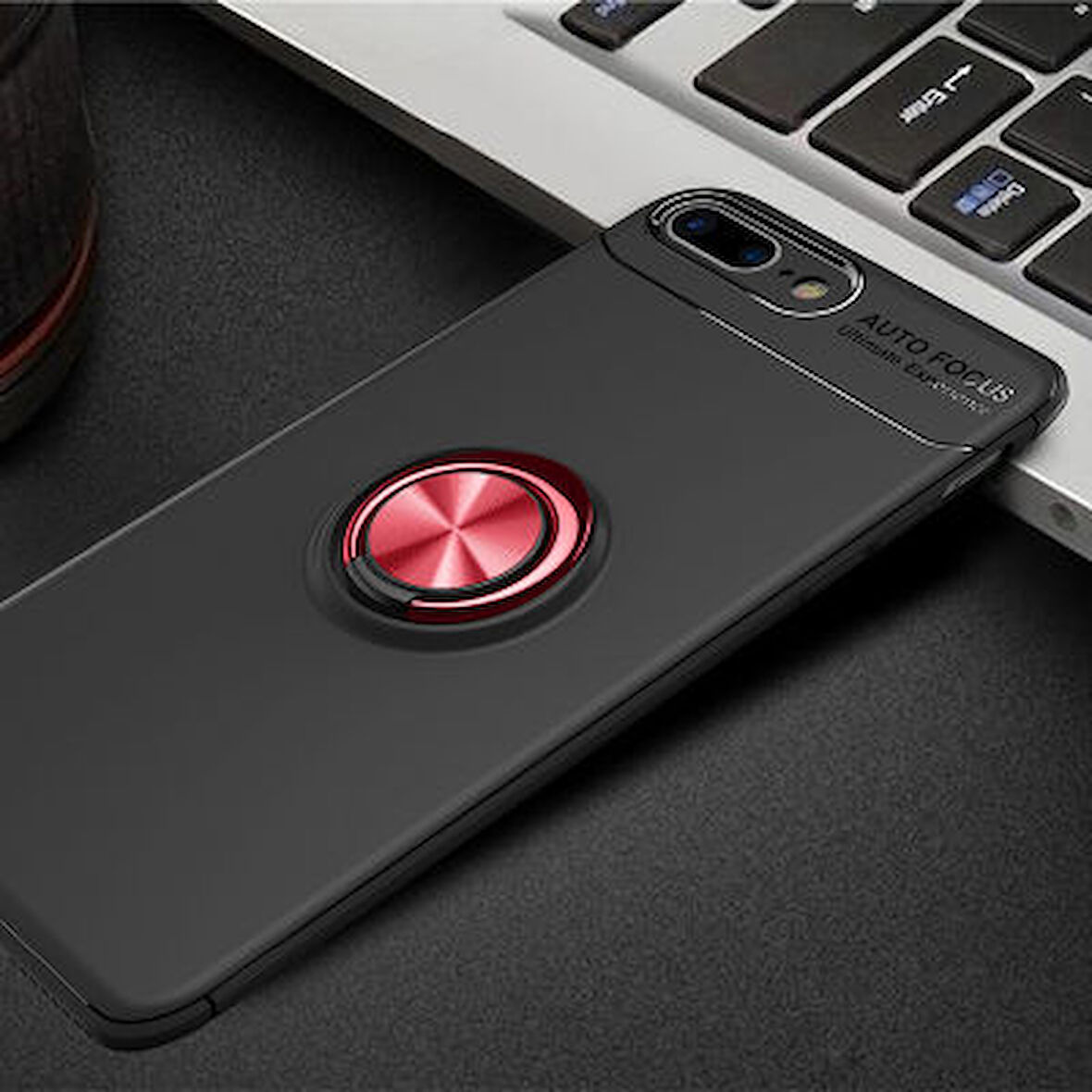 iPhone 7 Plus Kılıf Yüzüğü Stant ve Araç Tutucu Olabilen Şık Esnek Premium Silikon Kapak RYC/Ravel