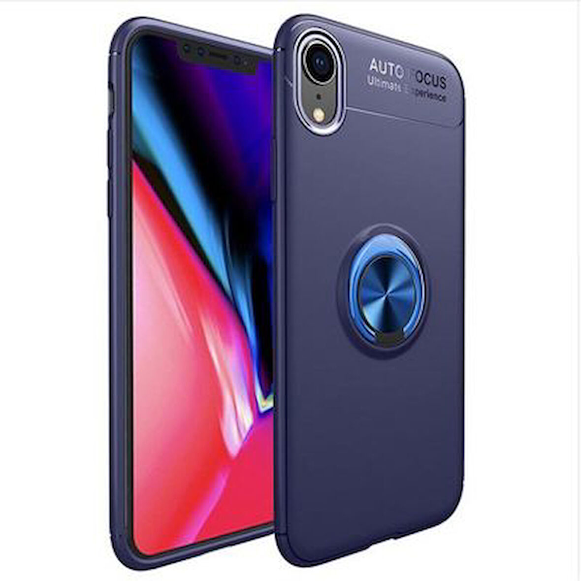 iPhone XR Kılıf Yüzüğü Stant ve Araç Tutucu Olabilen Şık Esnek Premium Silikon Kapak RYC/Ravel