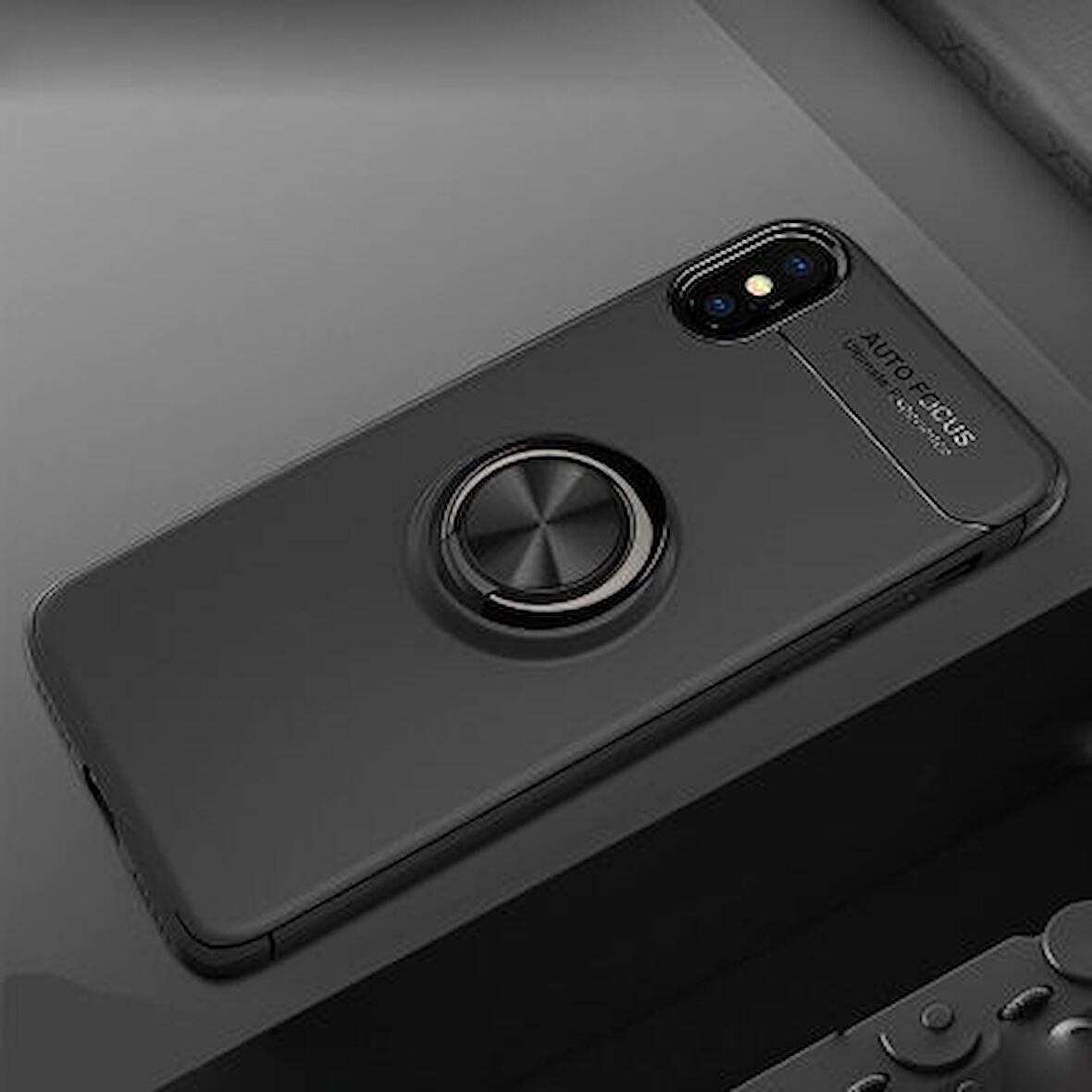 iPhone XS Kılıf Yüzüğü Stant ve Araç Tutucu Olabilen Şık Esnek Premium Silikon Kapak RYC/Ravel