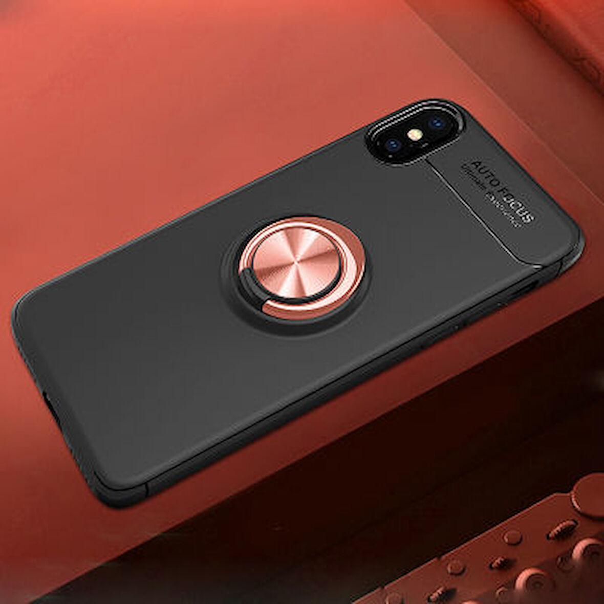 iPhone XS Kılıf Yüzüğü Stant ve Araç Tutucu Olabilen Şık Esnek Premium Silikon Kapak RYC/Ravel