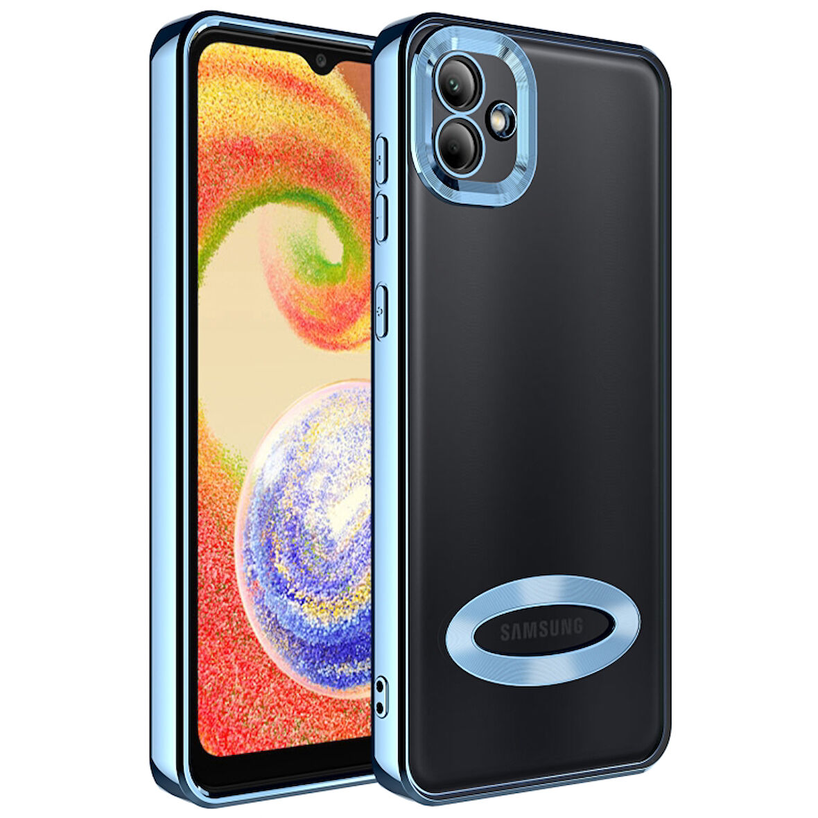 Samsung Galaxy A04 Kılıf Kenarları Lazer Renkli ve Logo Detaylı Şık Esnek Premium Silikon Kapak RYC/Omega