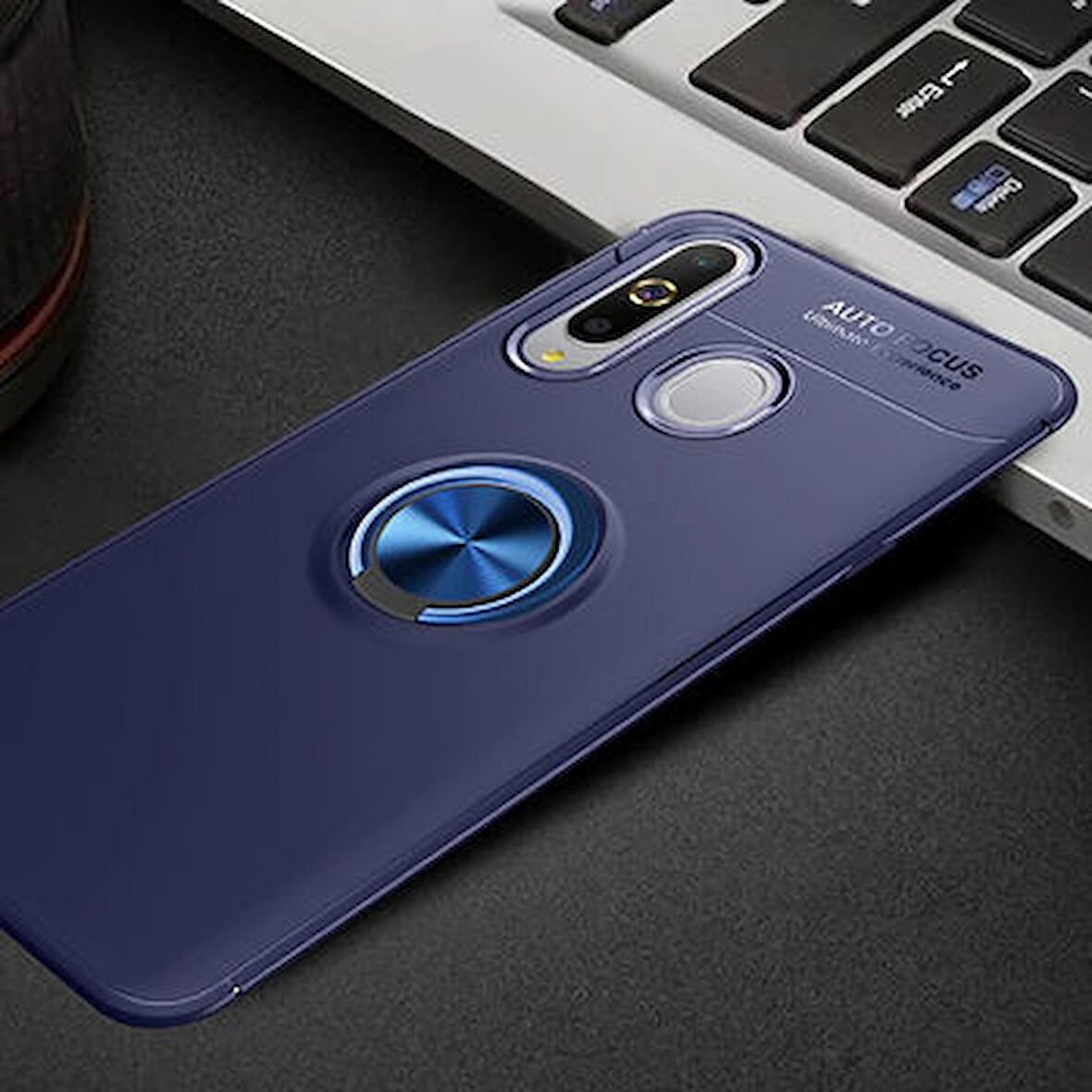Samsung Galaxy A20S Ultra Koruma Sağlayan Stant Özellikli Yüzüklü Ravel Silikon Kılıf