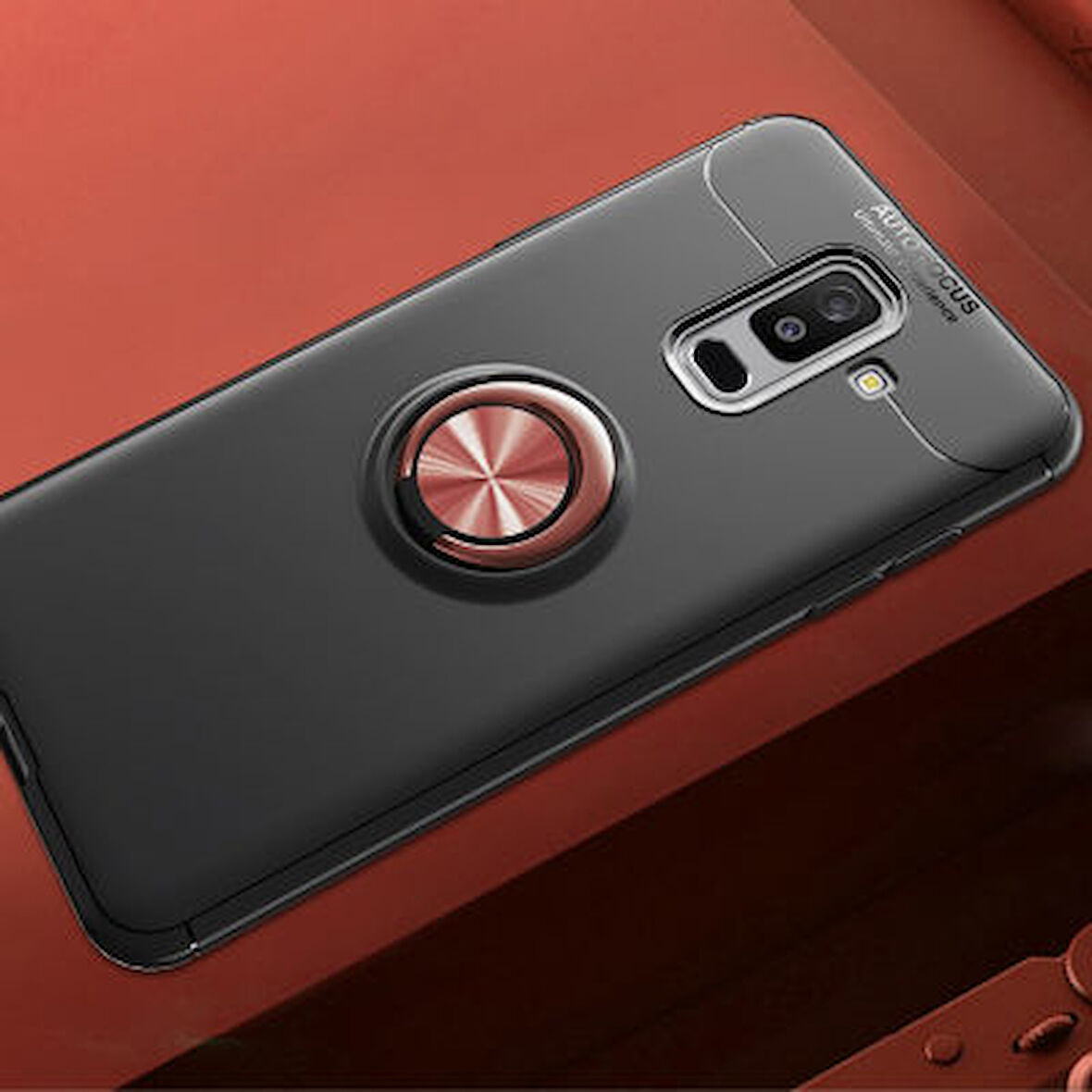 Samsung Galaxy A6 Plus 2018 Ultra Koruma Sağlayan Stant Özellikli Yüzüklü Ravel Silikon Kılıf