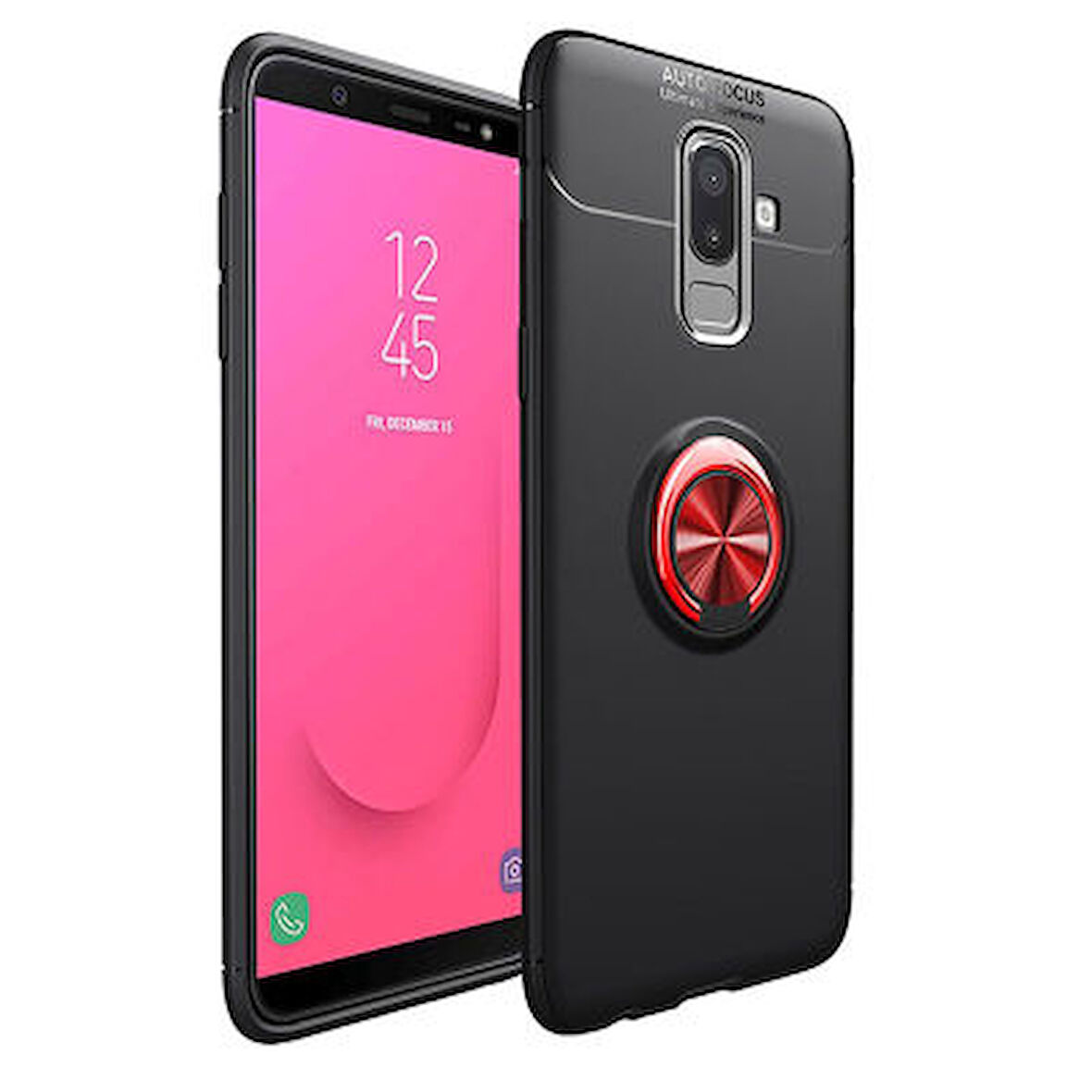 Samsung Galaxy J8 Kılıf Yüzüğü Stant ve Araç Tutucu Olabilen Şık Esnek Premium Silikon Kapak RYC/Ravel