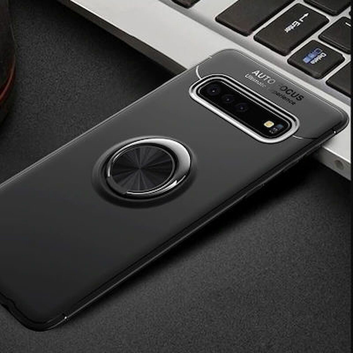 Samsung Galaxy S10 Ultra Koruma Sağlayan Stant Özellikli Yüzüklü Ravel Silikon Kılıf