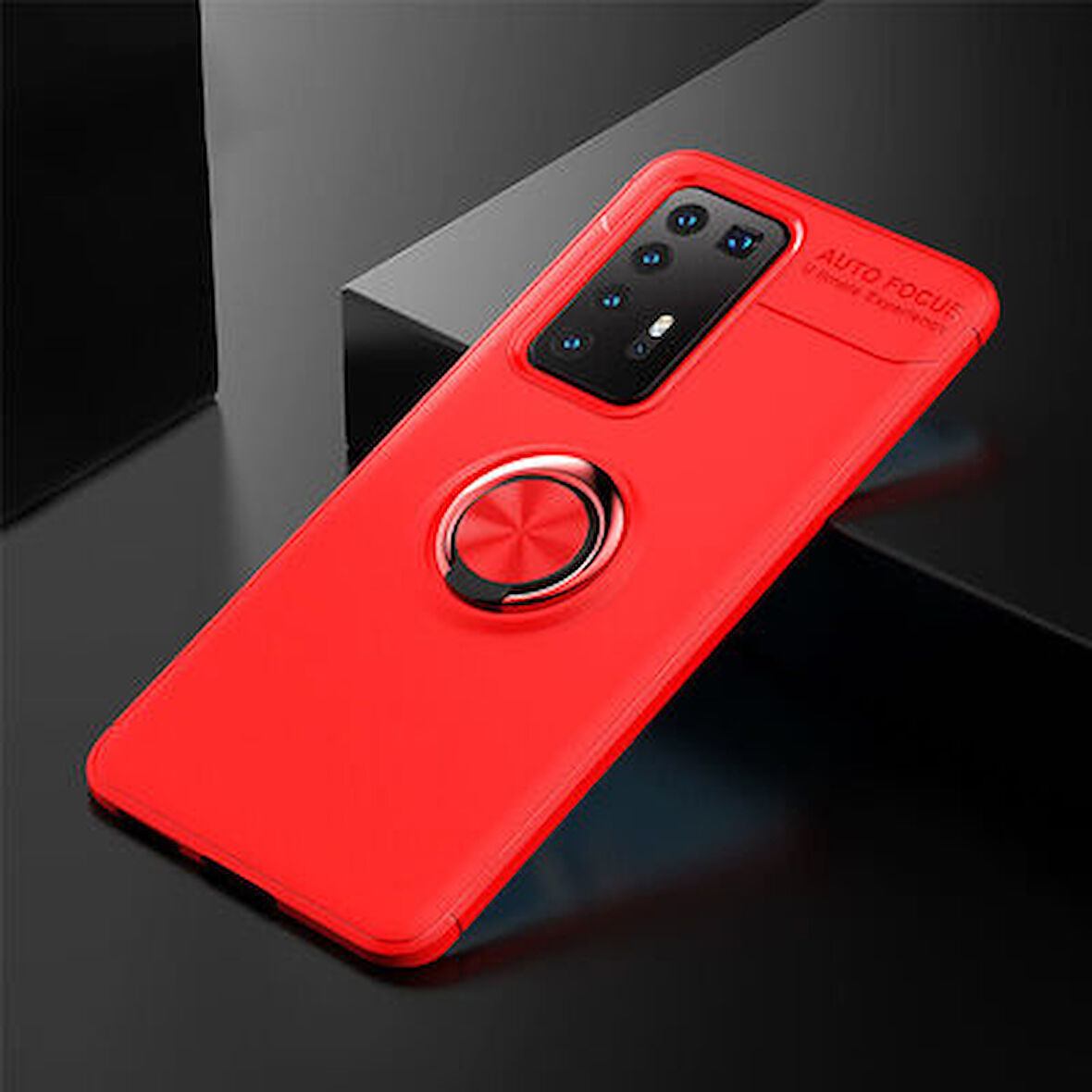 Huawei P40 Pro Kılıf Yüzüğü Stant ve Araç Tutucu Olabilen Şık Esnek Premium Silikon Kapak RYC/Ravel