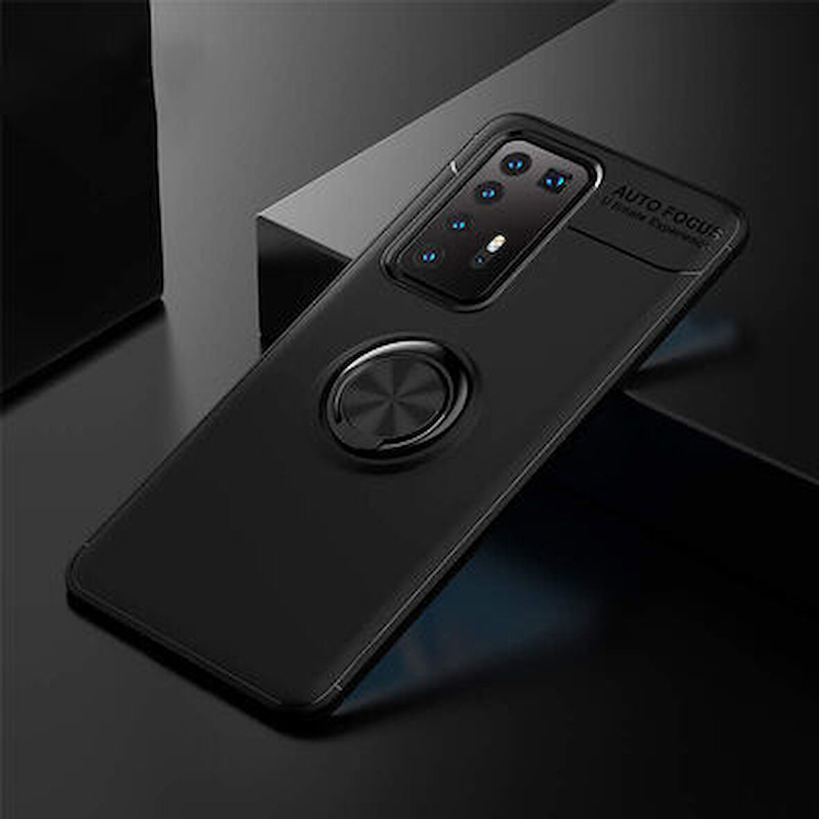Huawei P40 Pro Kılıf Yüzüğü Stant ve Araç Tutucu Olabilen Şık Esnek Premium Silikon Kapak RYC/Ravel
