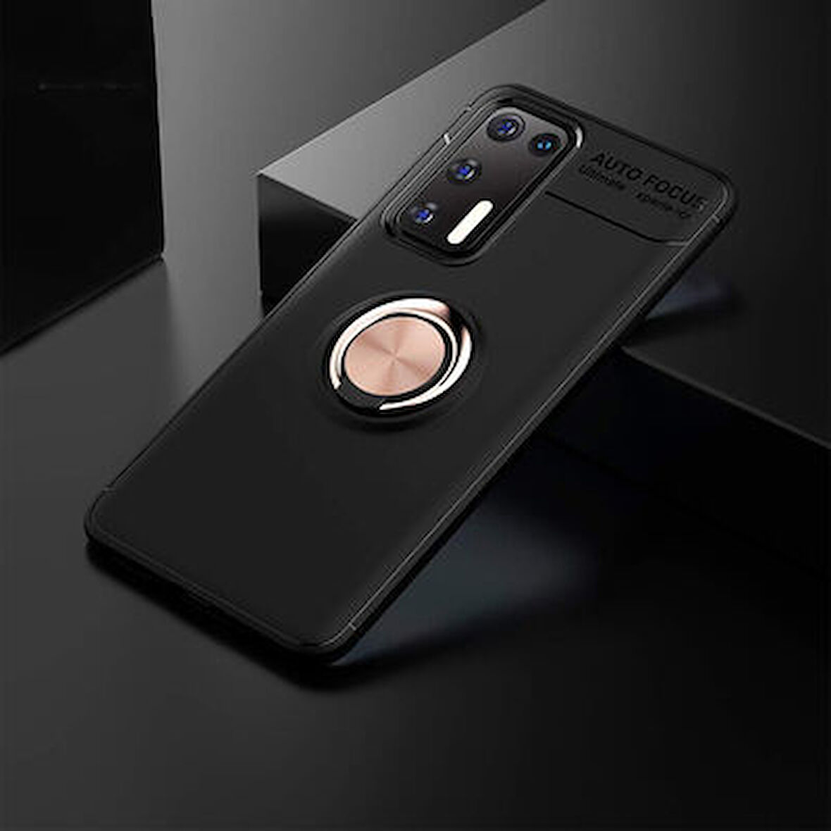 Huawei P40 Ultra Koruma Sağlayan Stant Özellikli Yüzüklü Ravel Silikon Kılıf