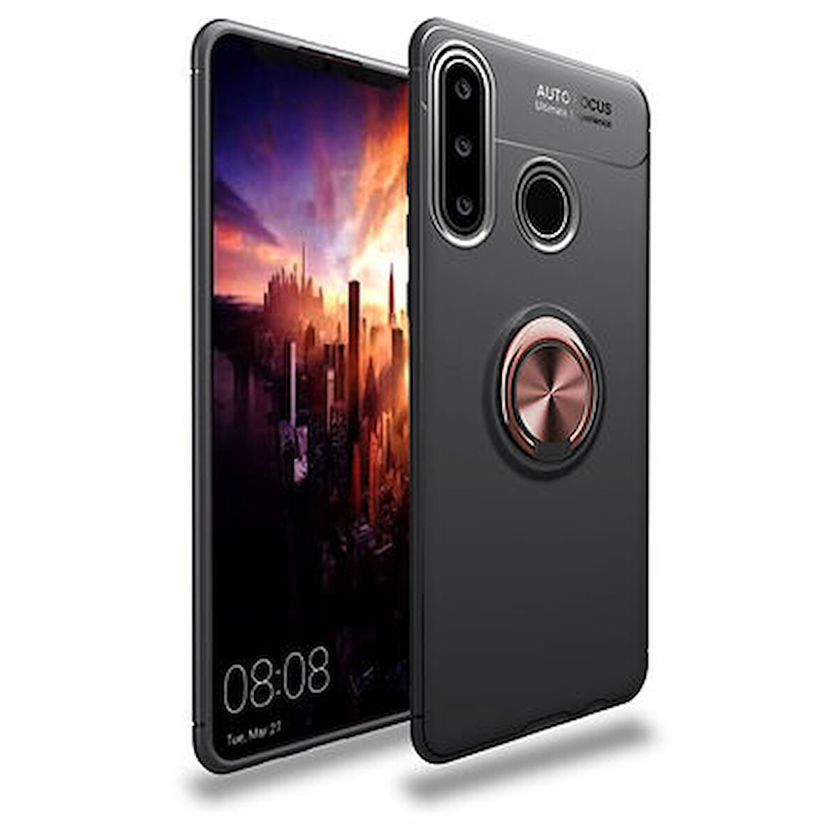 Huawei Y6P Ultra Koruma Sağlayan Stant Özellikli Yüzüklü Ravel Silikon Kılıf