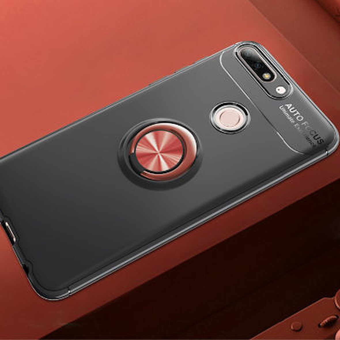 Huawei Y7 2018 Kılıf Yüzüğü Stant ve Araç Tutucu Olabilen Şık Esnek Premium Silikon Kapak RYC/Ravel