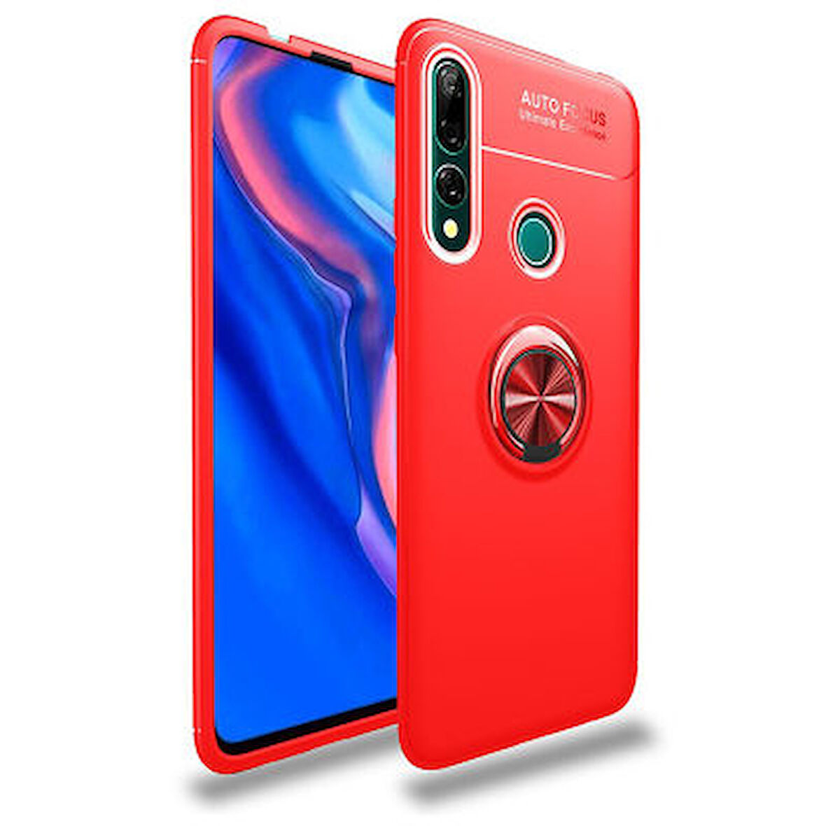 Huawei Y9 Prime 2019 Ultra Koruma Sağlayan Stant Özellikli Yüzüklü Ravel Silikon Kılıf
