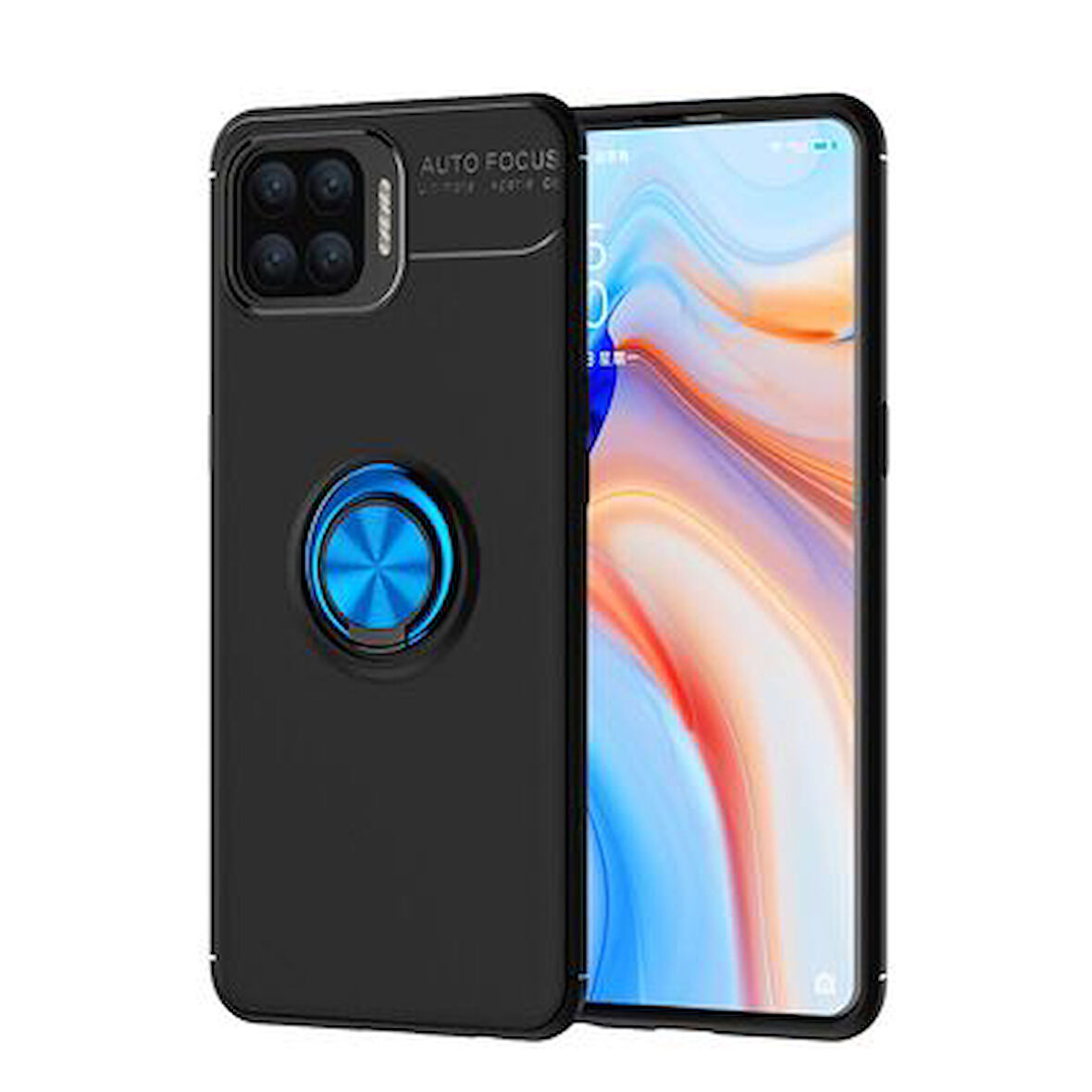 Oppo Reno A73 Ultra Koruma Sağlayan Stant Özellikli Yüzüklü Ravel Silikon Kılıf