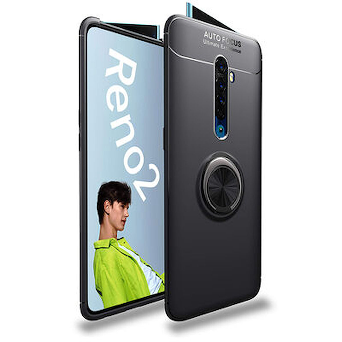 Oppo Reno 2Z Ultra Koruma Sağlayan Stant Özellikli Yüzüklü Ravel Silikon Kılıf