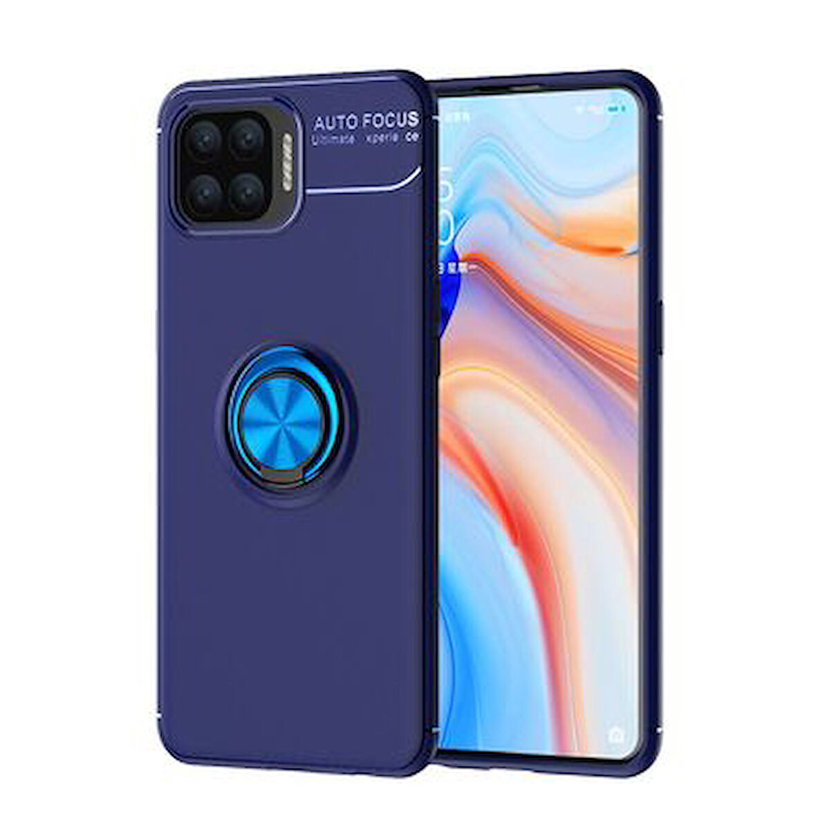Oppo Reno 4 Lite Ultra Koruma Sağlayan Stant Özellikli Yüzüklü Ravel Silikon Kılıf