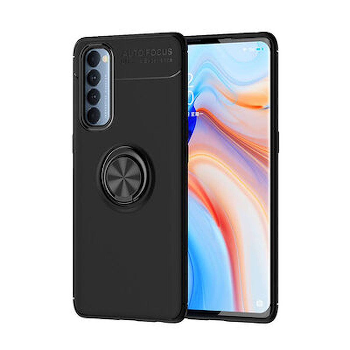 Oppo Reno 4 Pro 4G Ultra Koruma Sağlayan Stant Özellikli Yüzüklü Ravel Silikon Kılıf