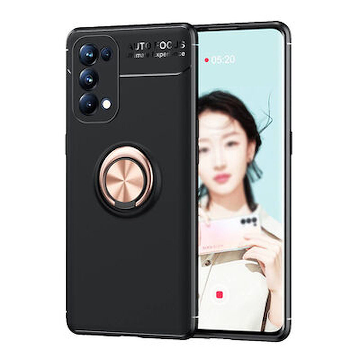 Oppo Reno 5 Pro 5G Kılıf Yüzüğü Stant ve Araç Tutucu Olabilen Şık Esnek Premium Silikon Kapak RYC/Ravel