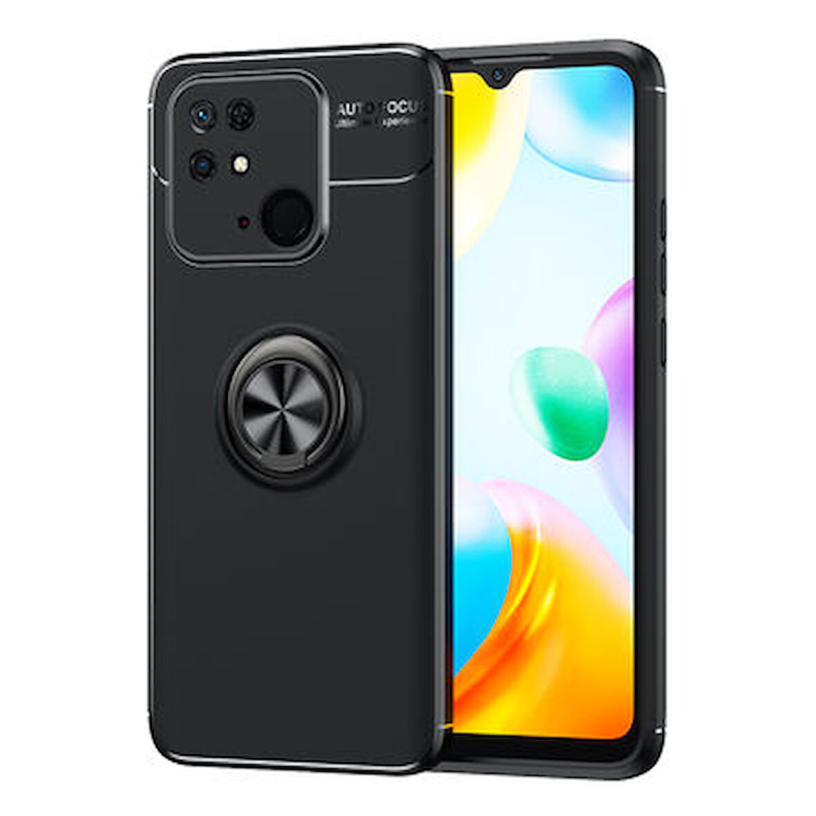 Redmi 10C Kılıf Yüzüğü Stant ve Araç Tutucu Olabilen Şık Esnek Premium Silikon Kapak RYC/Ravel