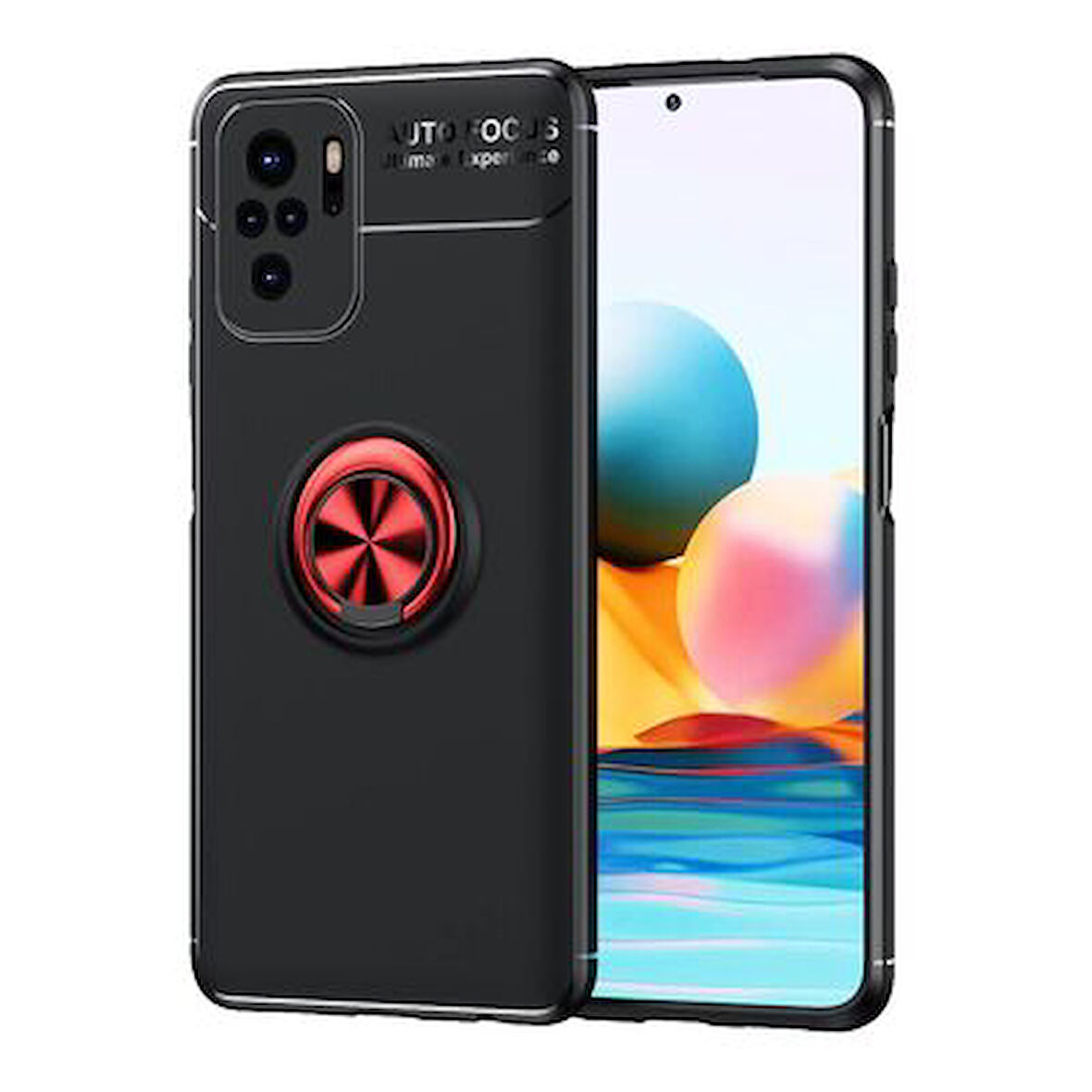 Redmi Note 10 Kılıf Yüzüğü Stant ve Araç Tutucu Olabilen Şık Esnek Premium Silikon Kapak RYC/Ravel