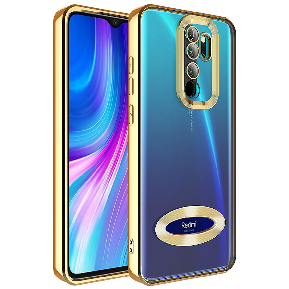 Redmi Note 8 Pro Kılıf Kenarları Lazer Renkli ve Logo Detaylı Şık Esnek Premium Silikon Kapak RYC/Omega
