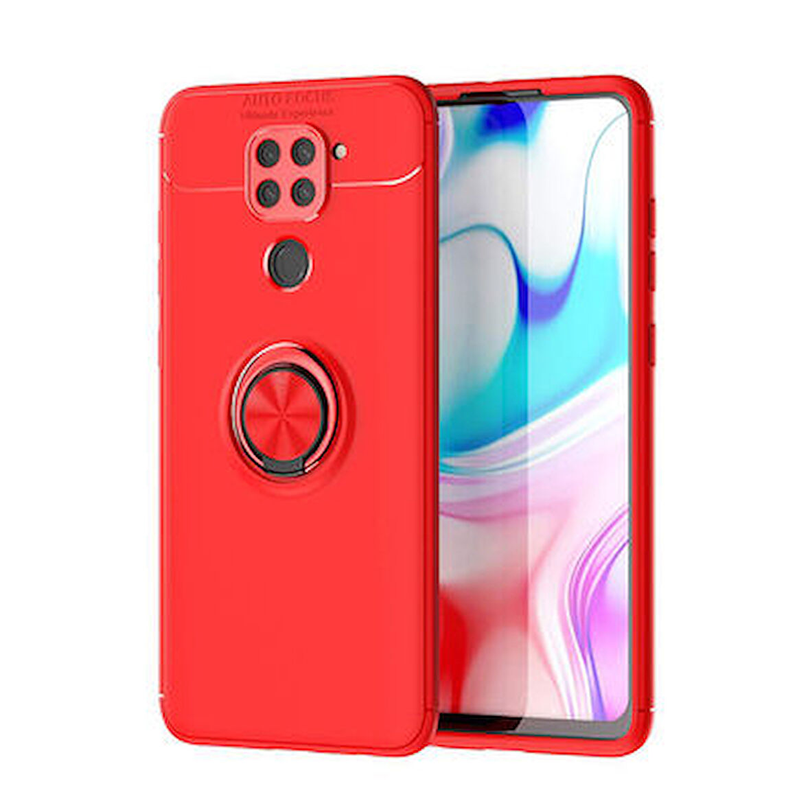 Redmi Note 9 Kılıf Yüzüğü Stant ve Araç Tutucu Olabilen Şık Esnek Premium Silikon Kapak RYC/Ravel