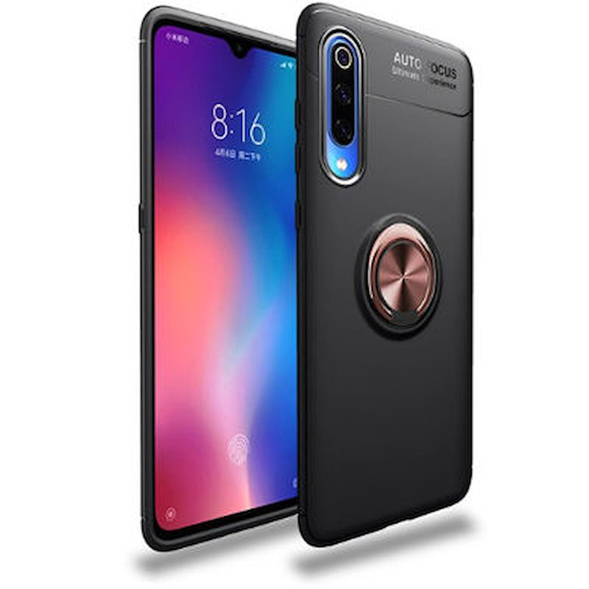 Xiaomi Mi 9 Ultra Koruma Sağlayan Stant Özellikli Yüzüklü Ravel Silikon Kılıf