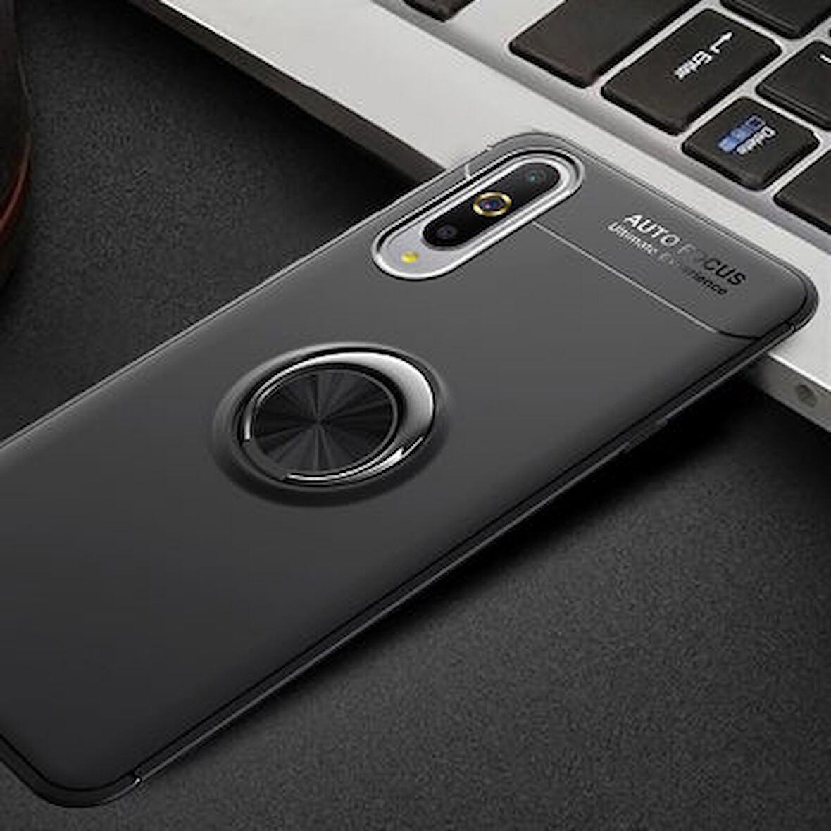 Xiaomi Mi A3 Kılıf Yüzüğü Stant ve Araç Tutucu Olabilen Şık Esnek Premium Silikon Kapak RYC/Ravel