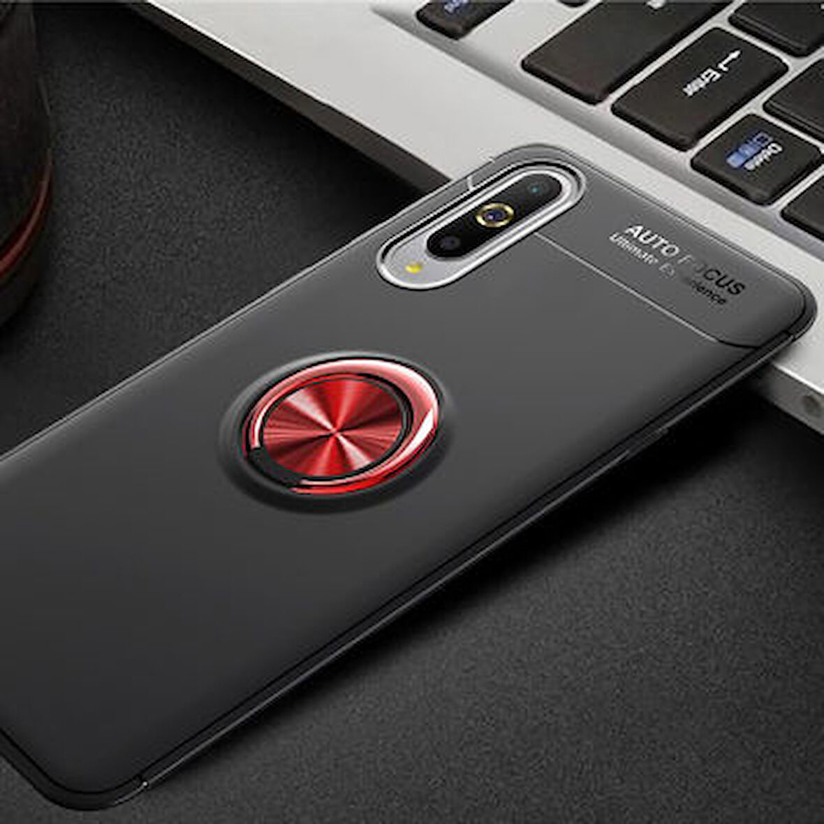Xiaomi Mi A3 Kılıf Yüzüğü Stant ve Araç Tutucu Olabilen Şık Esnek Premium Silikon Kapak RYC/Ravel