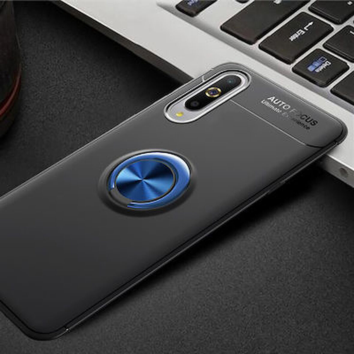 Xiaomi Mi A3 Ultra Koruma Sağlayan Stant Özellikli Yüzüklü Ravel Silikon Kılıf